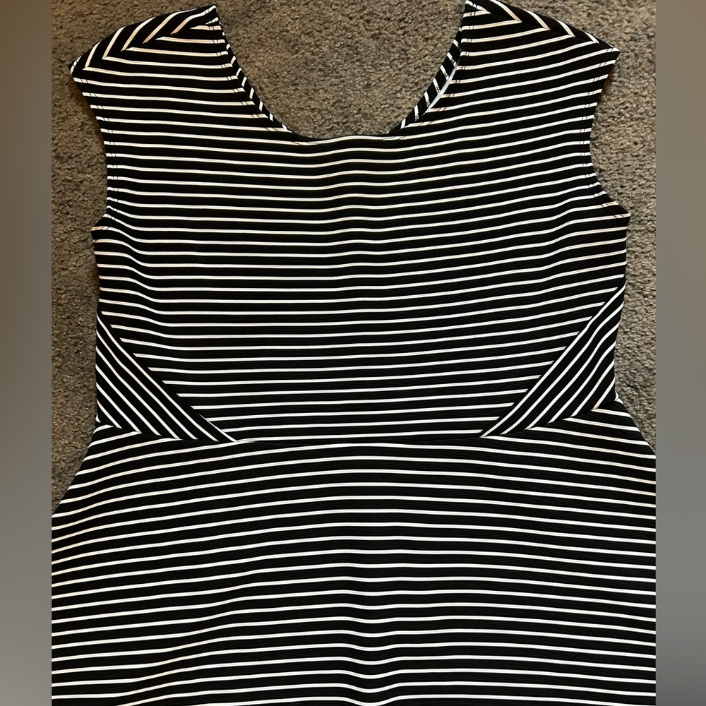 Cute Black & White Striped Dress with Flattering Side Darts, Time Square Brand
